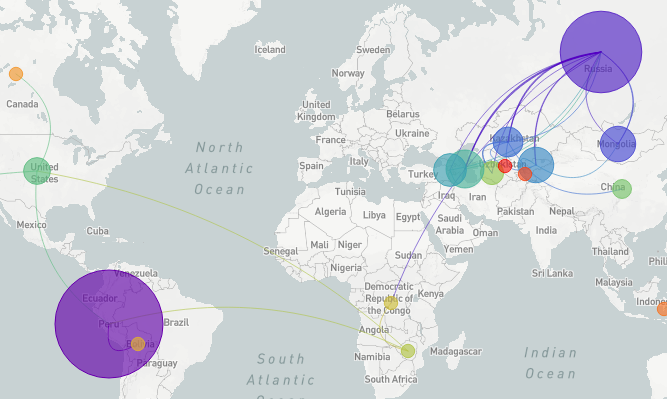 Katherine Eaton's map of the spread of the plague.