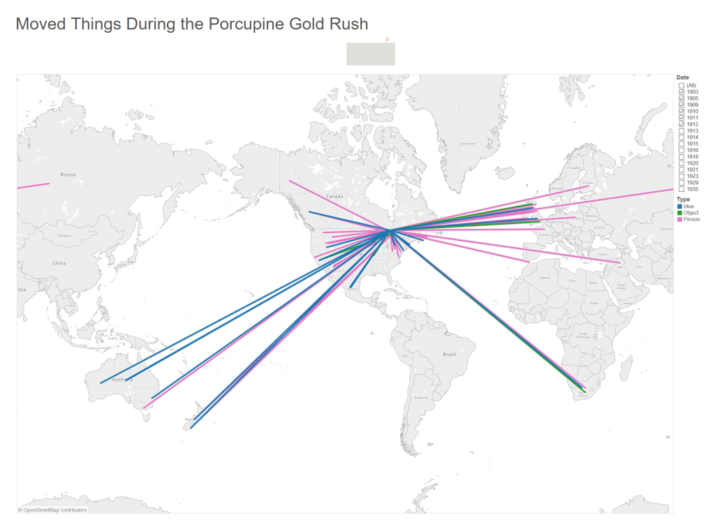 Map of moved things during the Porcupine Gold Rush, 1911