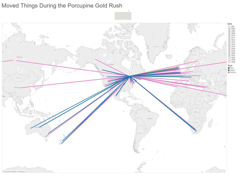 Map of moved things during the Porcupine Gold Rush, 1921