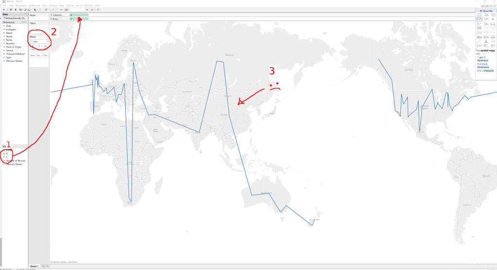 A screen showing Jorgensons' map in progress. Red lines and sad faces show an error and steps taken to remedy it.