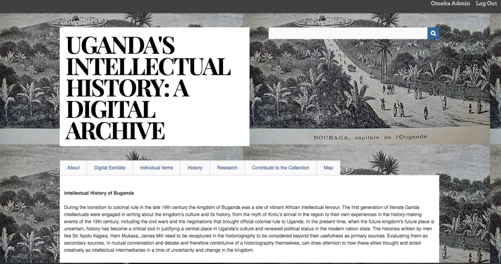 Screenshot of "Uganda's Intellectual History: A Digital Archive" homepage