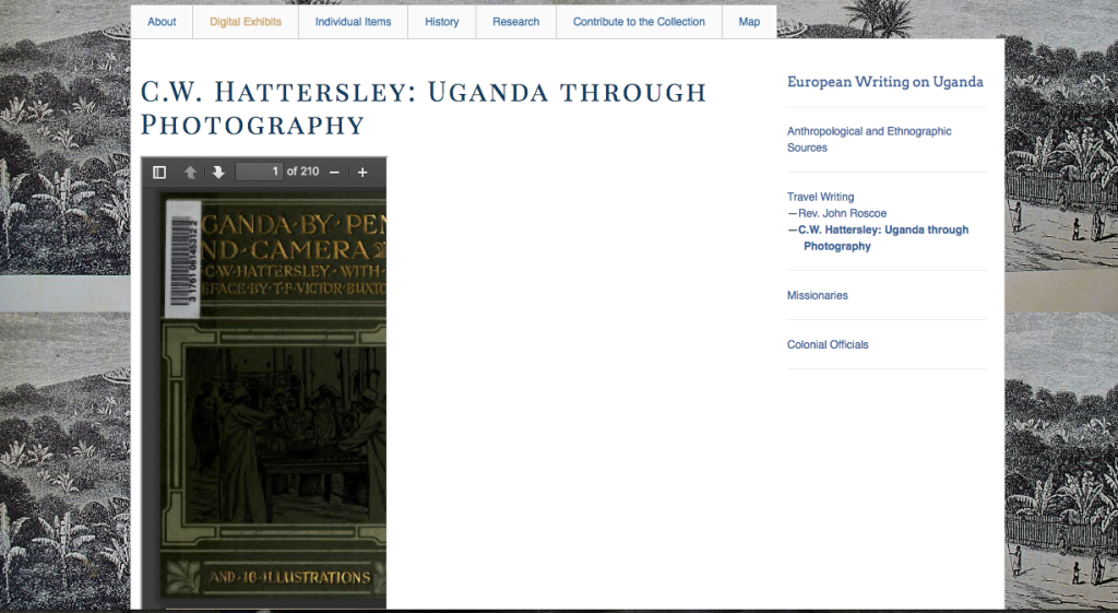 Display of C.W. Hattersley's work titled Uganda through Photography.