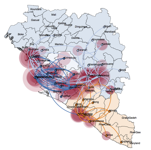 Visualization of the Ebola virus spread in SpreaD3 (Bielejec et al. 2016)