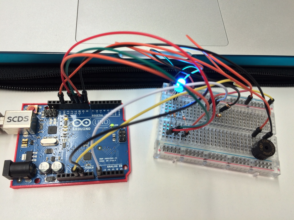 Susanna's Arduino device. It lights up according to different temperatures.