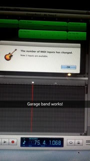 Snapchat photo of a Garage Band pop up. Text reads "Garage Band works!"