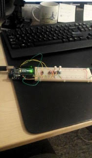 A circuit board near a keyboard