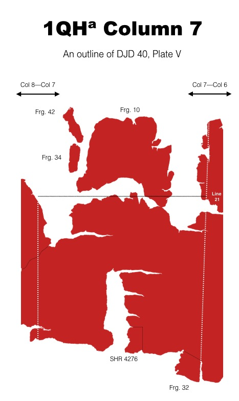 This is a diagram of column 7 of 1QHodayota, reconstructed by Hartmut Stegemann. This is a fragment of the Dead Sea Scrolls.