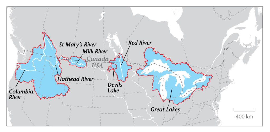 Map of transboundary waters shared by Indigenous Nations, US and Canada